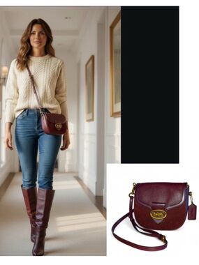 Coach Kat Saddle Bag horse and carriage motif logo suede pebbled leather oxblood